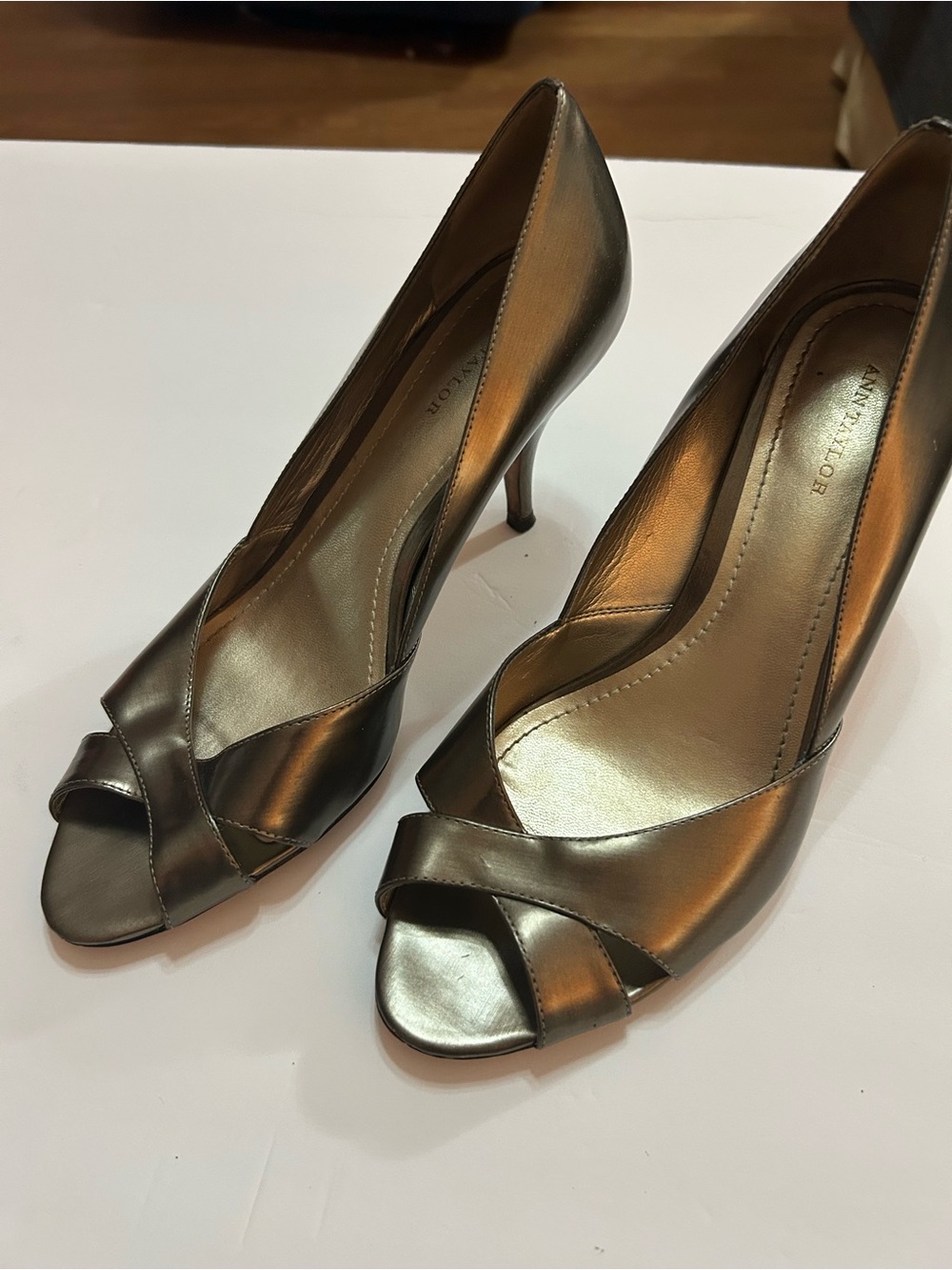 Ann Taylor Metallic Gunmetal  Peep-Toe Heels 8 1/2